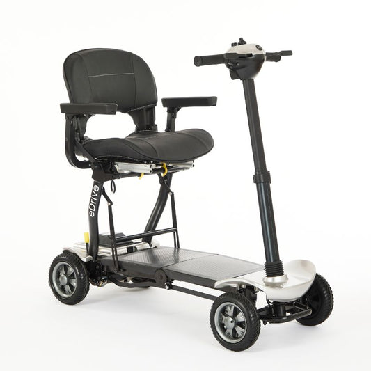 eDrive Mobility Scooter - Automatic folding 4mph 10 miles range Silver - Mobility Confidence
